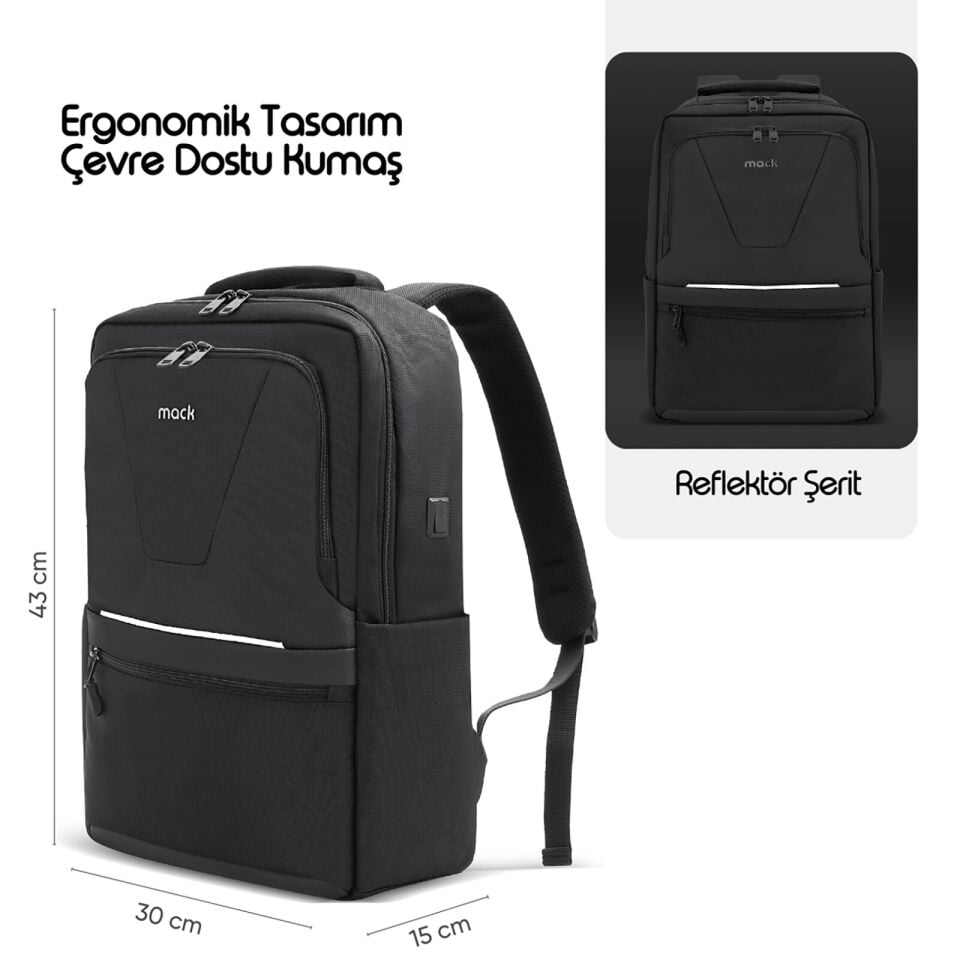 MACK MCE-1203 15.6 OFFICE Pro-2 Eco Notebook Sırt Çantası Siyah