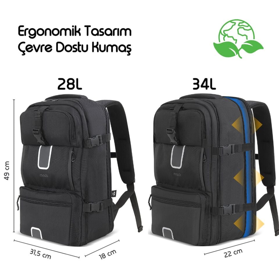 MACK MCE-1205 17.3 EXPLOR 28 Litre Eco Seyahat Sırt Çantası Siyah