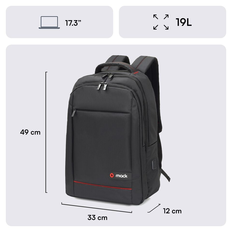MACK MCC-007 17.3 OFFICE Notebook Sırt Çantası Siyah